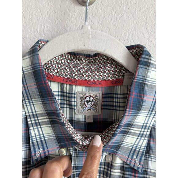 CINCH Mens X-Large Plaid Button Up Long Sleeve Blue Shirt Western Rodeo - Picture 8 of 11